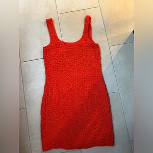 Julie Crinkled Popcorn Mini Dress Orange